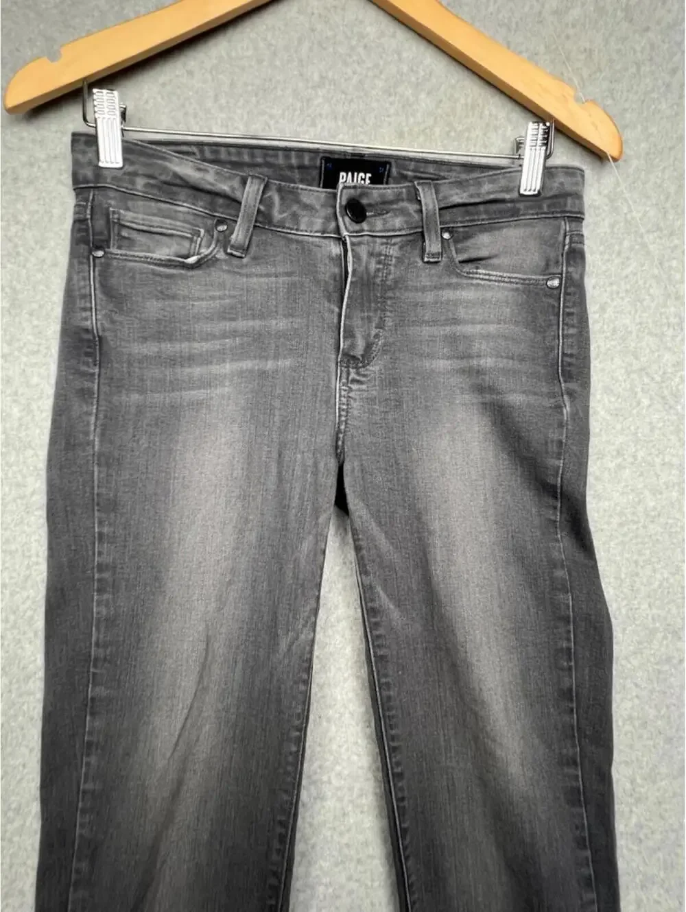 Paige Ankle Raw Hem Denim Jeans Womens 27 Low Rise Logo Gray